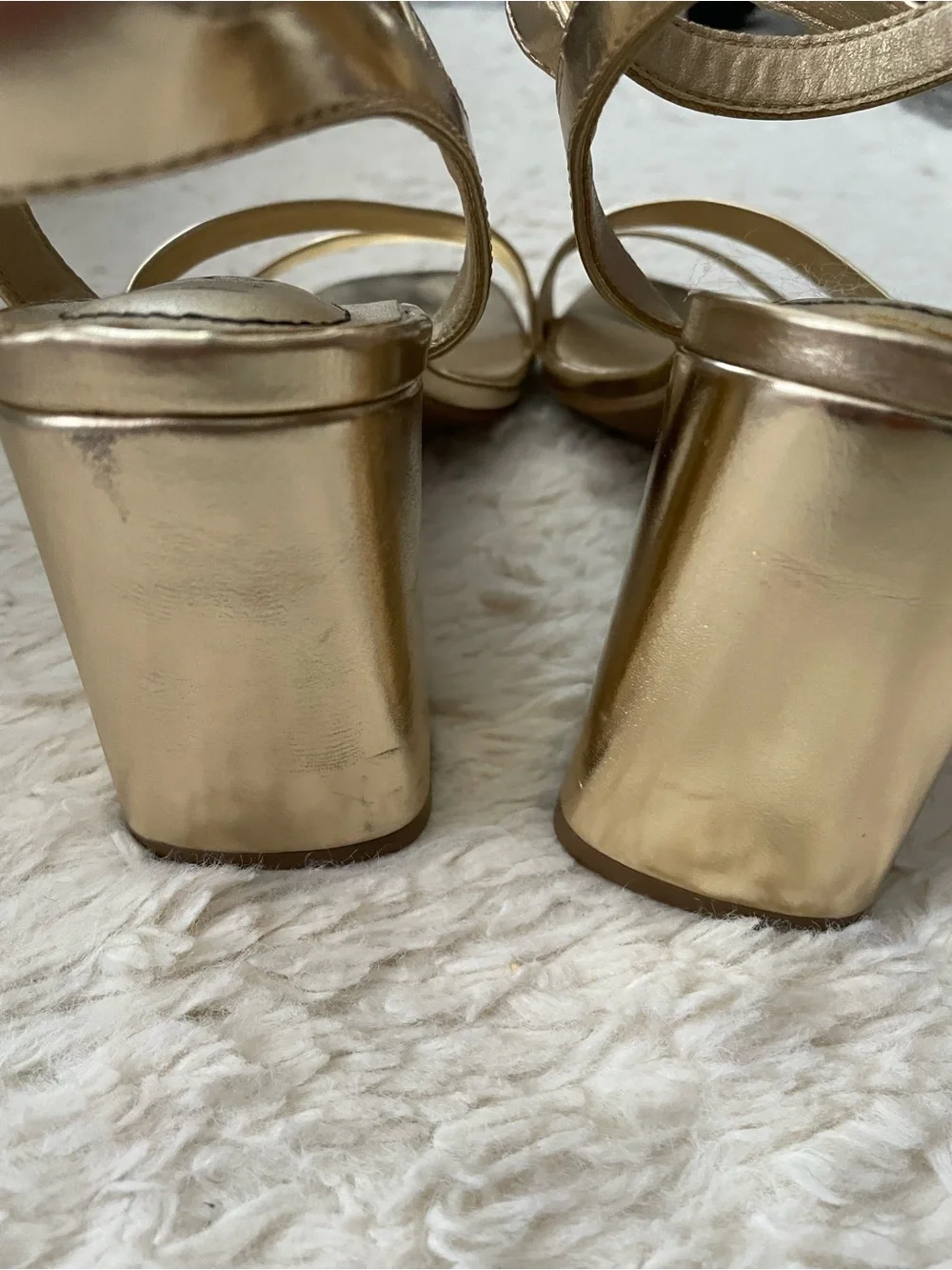 Gold Strappy Block Heel Sandals - Women - Picture 13 of 16